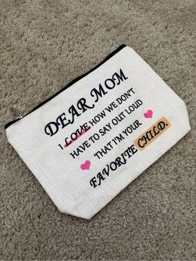 Dear Mom Canvas Zipper Pouch - White with Pink & Black Accents